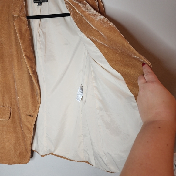 Banana Republic Velvet Warm Carmel Brown Tan Golden Single Button Blazer Size 6 - Picture 7 of 16